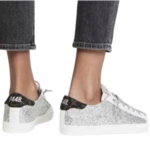 P448 Silver Glitter & Leopard Platform John Sneakers, White